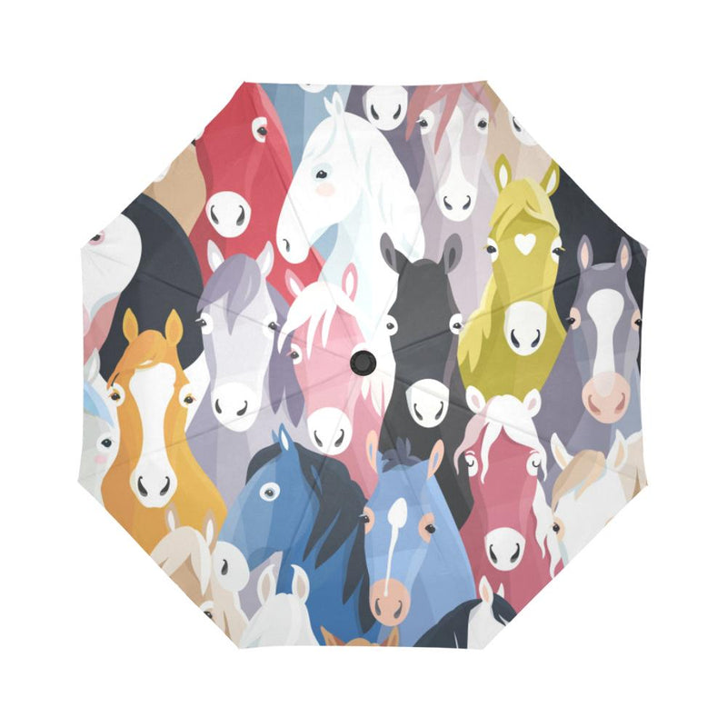 Colorful Horse Pattern Automatic Foldable Umbrella