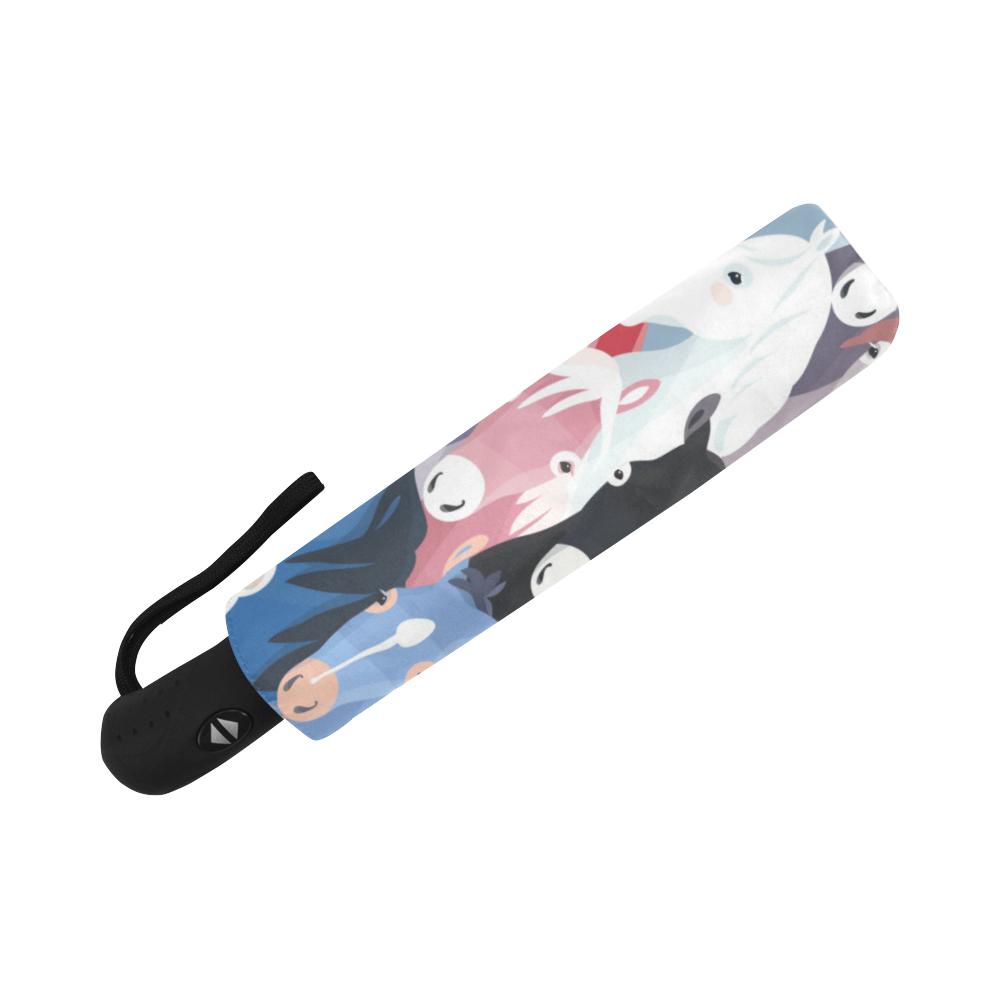 Colorful Horse Pattern Automatic Foldable Umbrella
