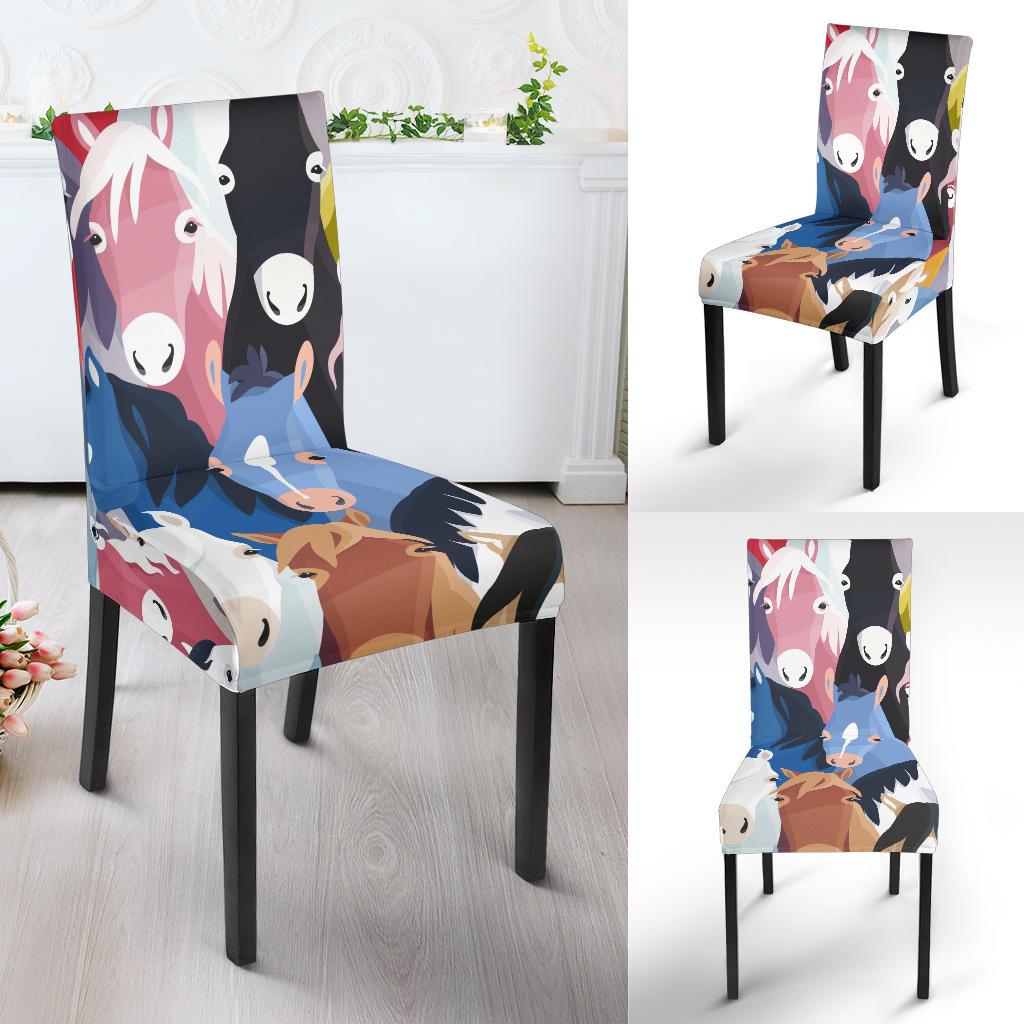 Colorful Horse Pattern Dining Chair Slipcover-JORJUNE.COM