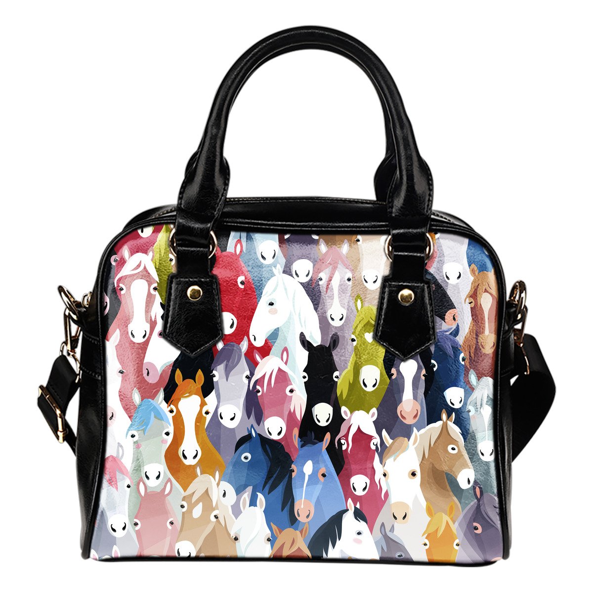 Colorful Horse Pattern Leather Shoulder Handbag