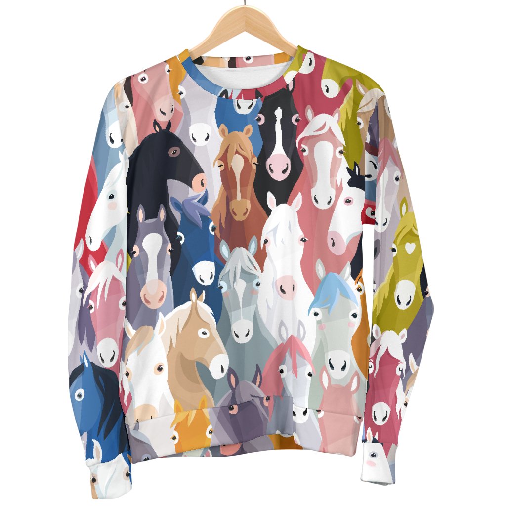 Colorful Horse Pattern Men Crewneck Sweatshirt