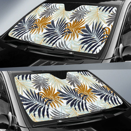 Colorful Tropical Palm Leaves Car Sun Shade-JorJune