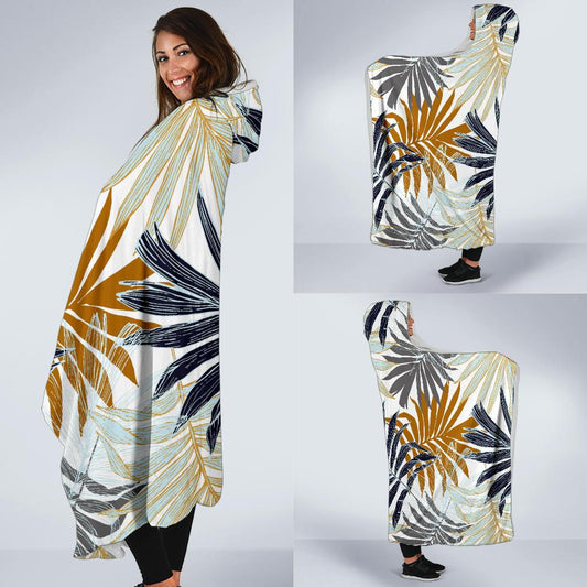Colorful Tropical Palm Leaves Hooded Blanket-JORJUNE.COM