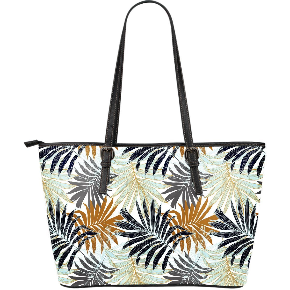 Colorful Tropical Palm Leaves Large Leather Tote Bag