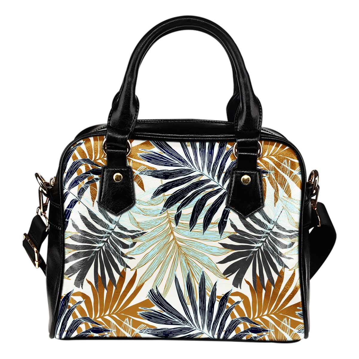 Colorful Tropical Palm Leaves Leather Shoulder Handbag