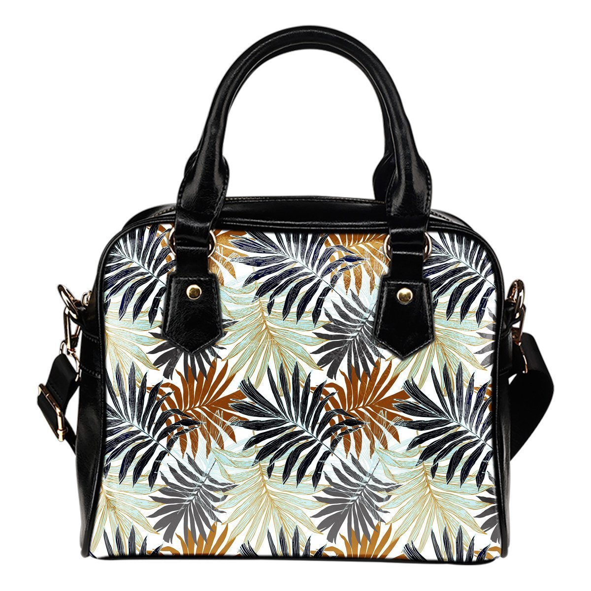 Colorful Tropical Palm Leaves Leather Shoulder Handbag