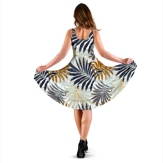 Colorful Tropical Palm Leaves Sleeveless Mini Dress