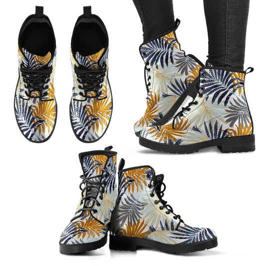 Colorful Tropical Palm Leaves Women & Men Leather Boots