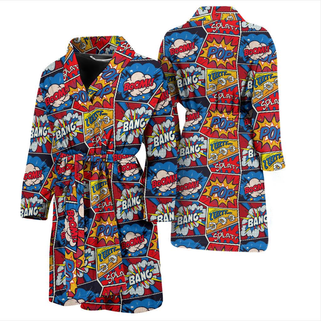 Comic Book Pattern Print Design 03 Men Bathrobe-JORJUNE.COM