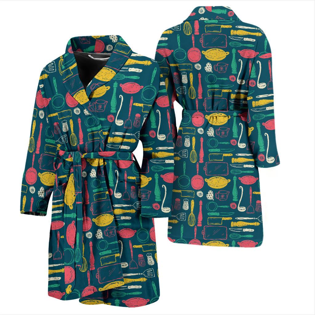 Cooking Kitchen Tools Pattern Print Design 01 Men Bathrobe-JORJUNE.COM