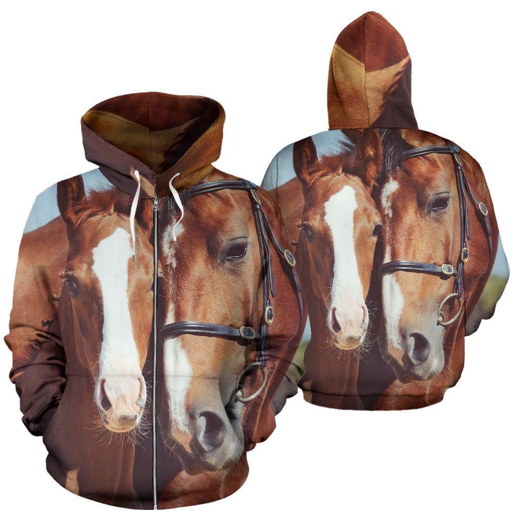 Couple Brown Horses Women Men Zip Up Hoodie