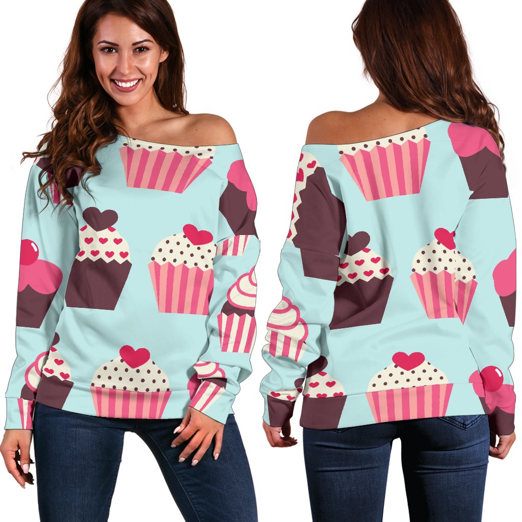 CupCake Print Pattern Off Shoulder Sweatshirt