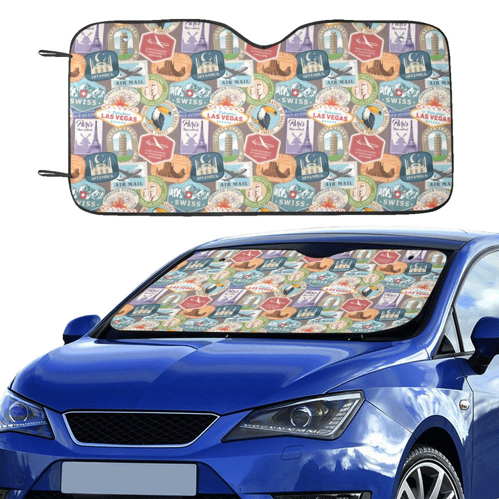Travel Stamp Print Design LKS301 Car front Windshield Sun Shade