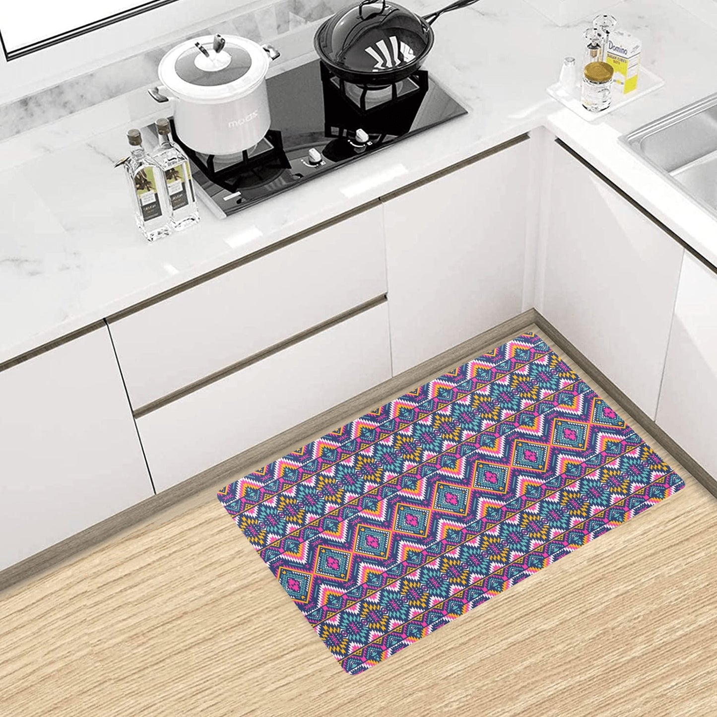 Indian Navajo Pink Themed Design Print Kitchen Mat