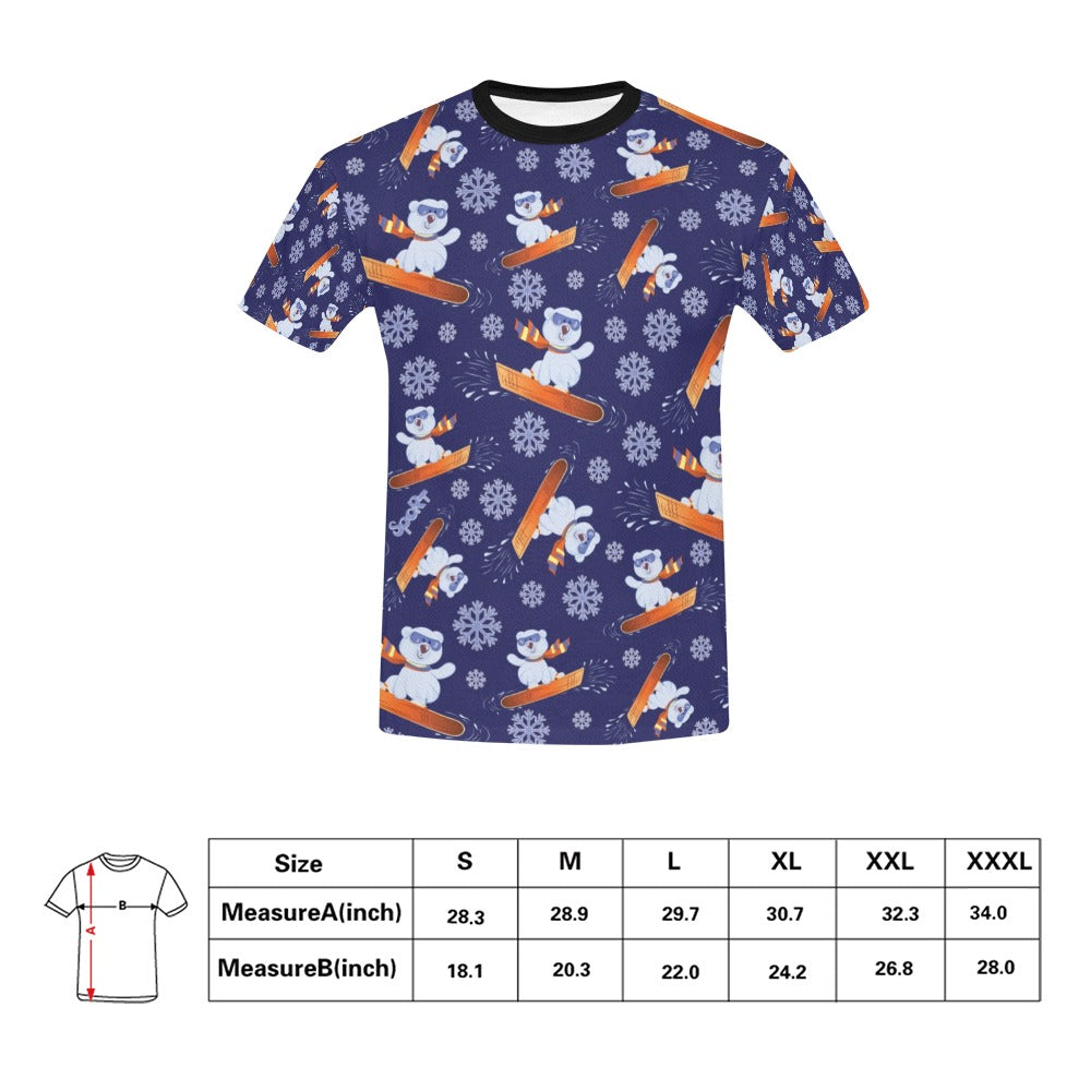 Snowboard Bear Print Design LKS305 Men's All Over Print T-shirt