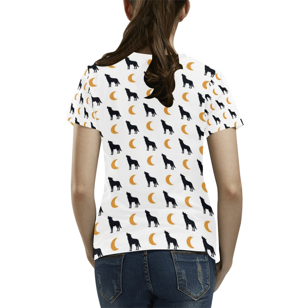 Wolf Moon Print Design LKS302 Women's T-shirt