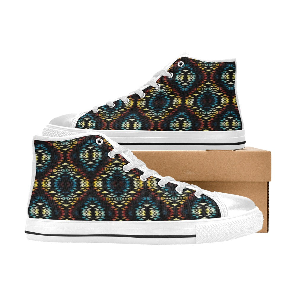 Tribal Pattern Print Design LKS309 High Top Women's White Shoes