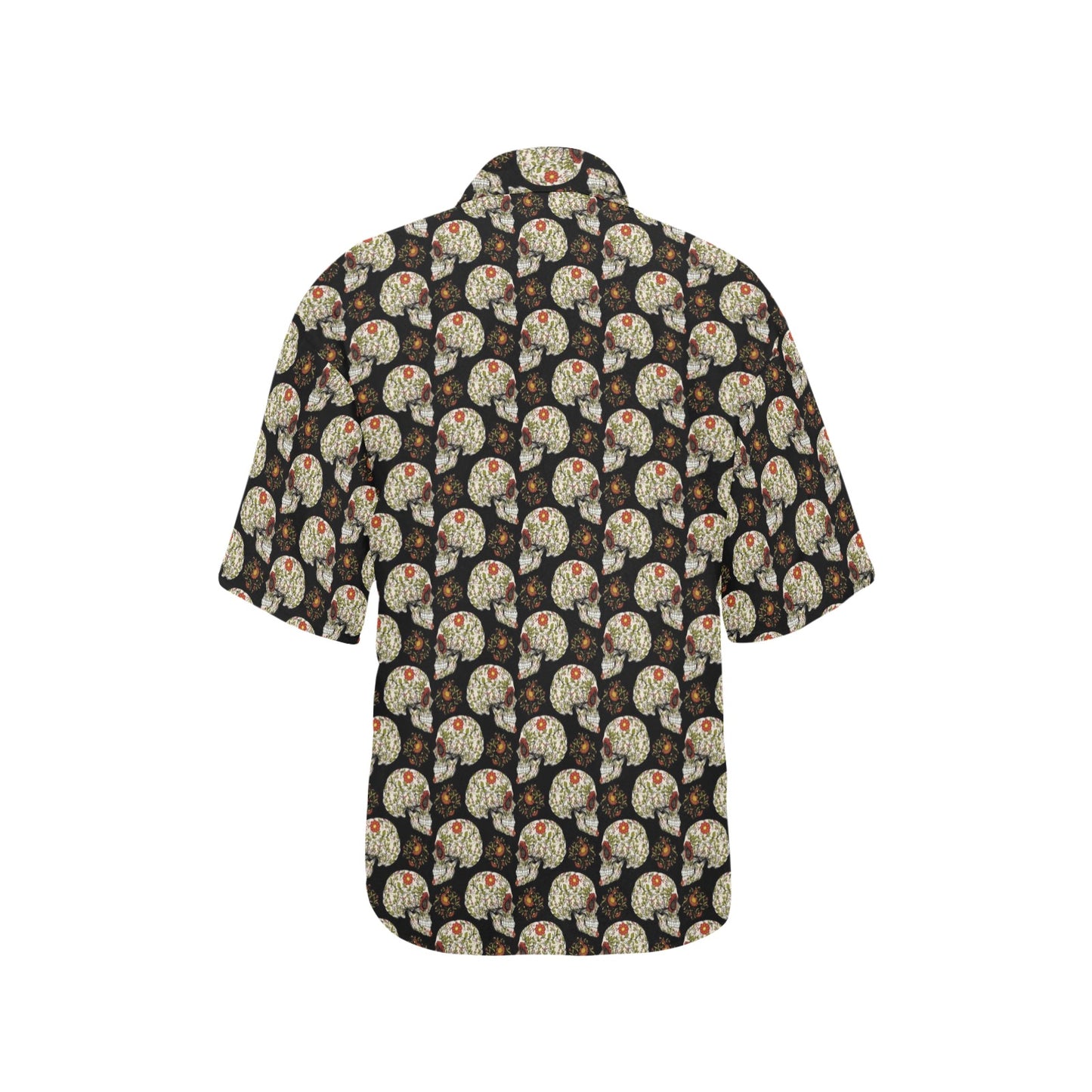 Sugar Skull Flower Design Themed Print Women's Hawaiian Shirt