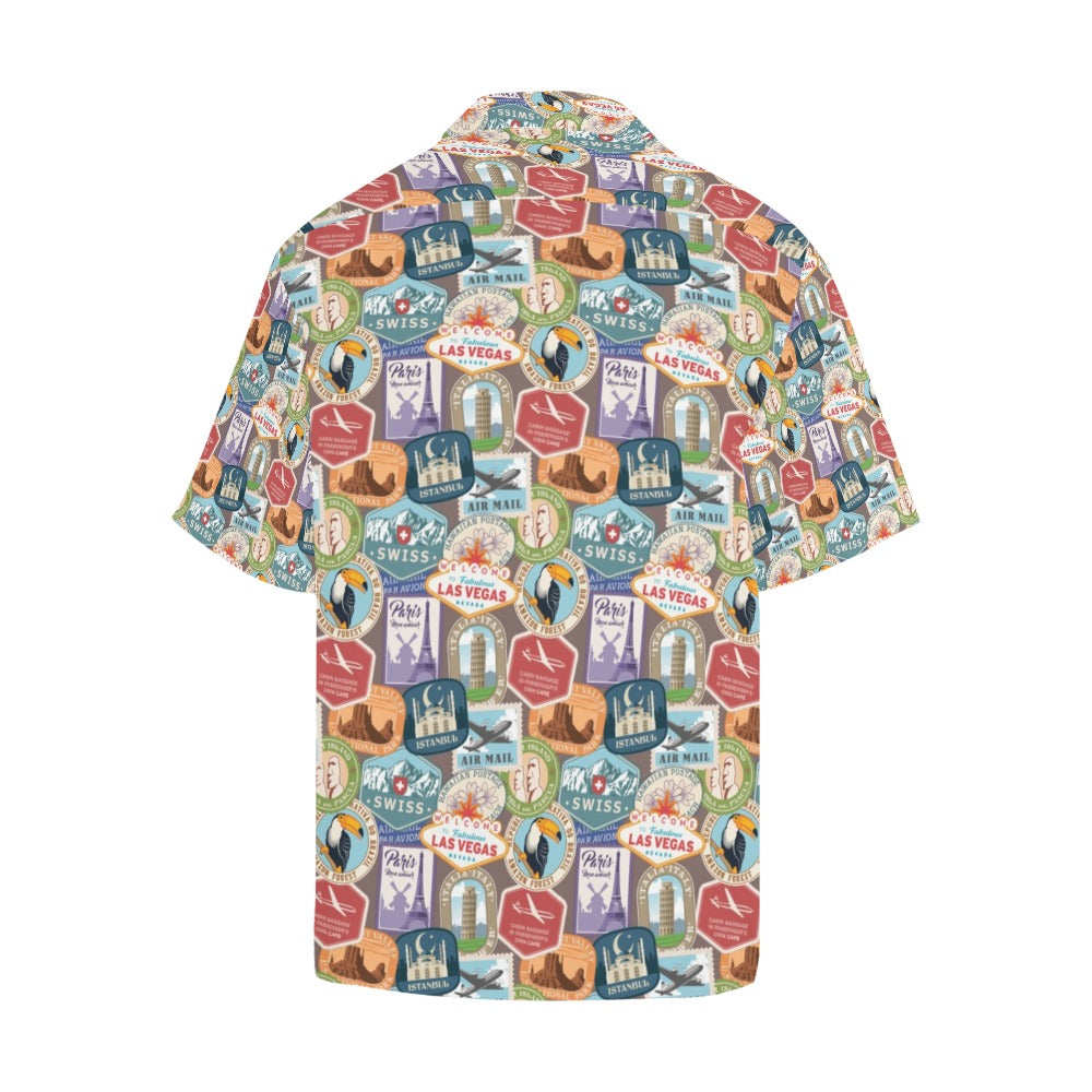 Travel Stamp Print Design LKS301 Men's Hawaiian Shirt