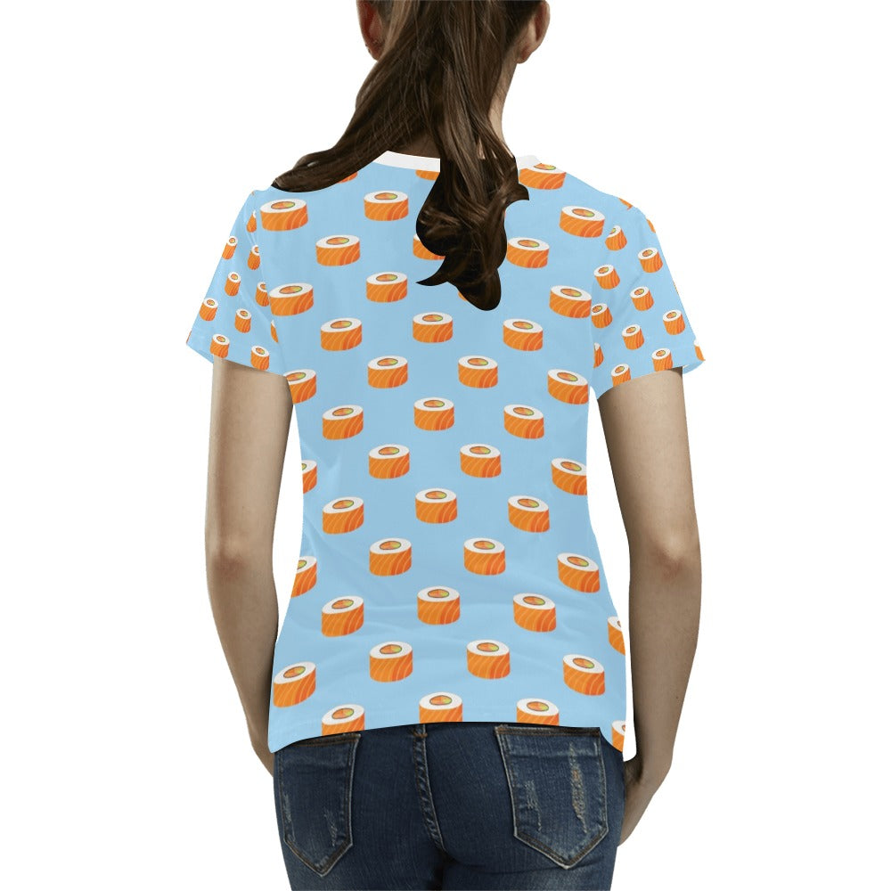 Salmon Sushi Print Design LKS307 Women's T-shirt