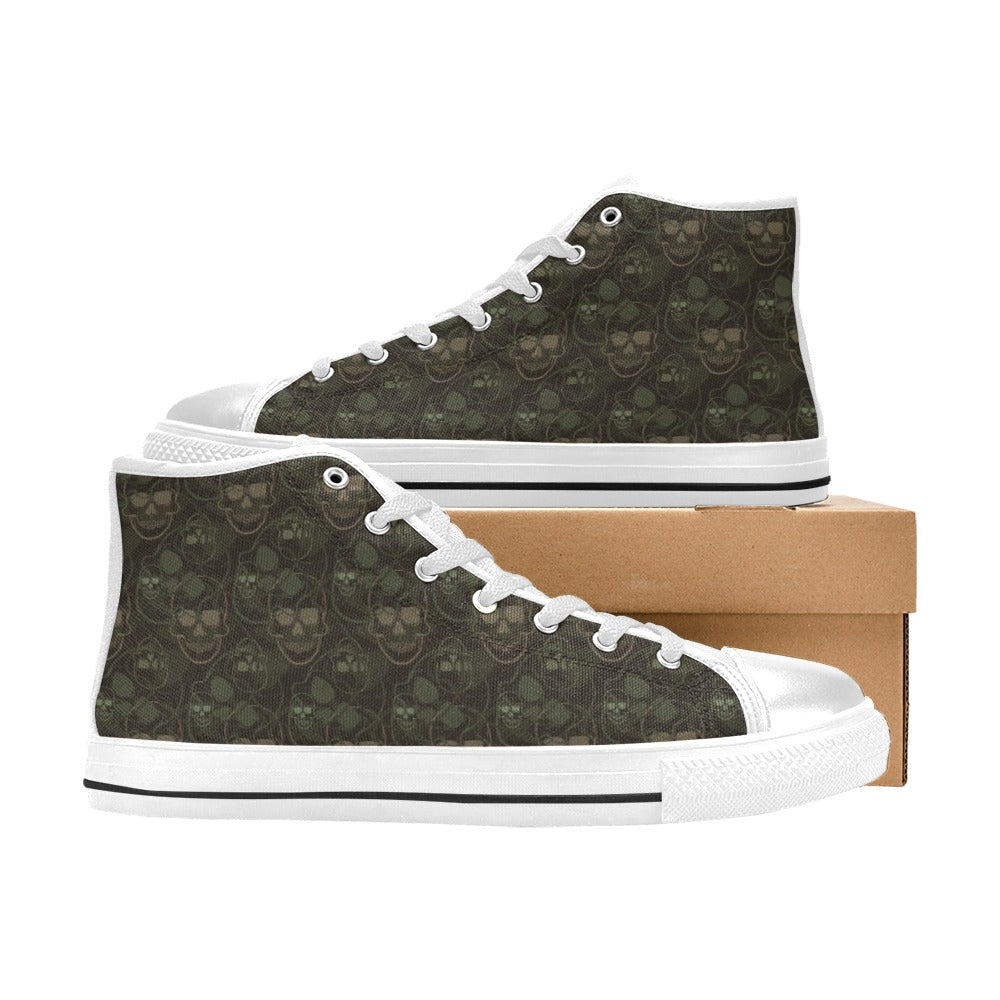 Skull Camo Style Print Design LKS308 High Top Women's White Shoes
