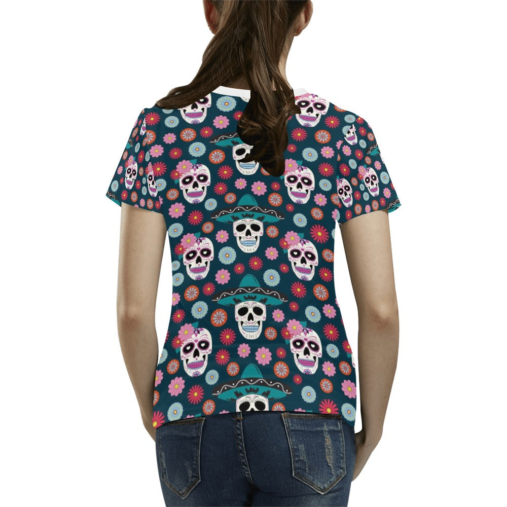 Sugar Skull Print Design LKS308 Women's T-shirt