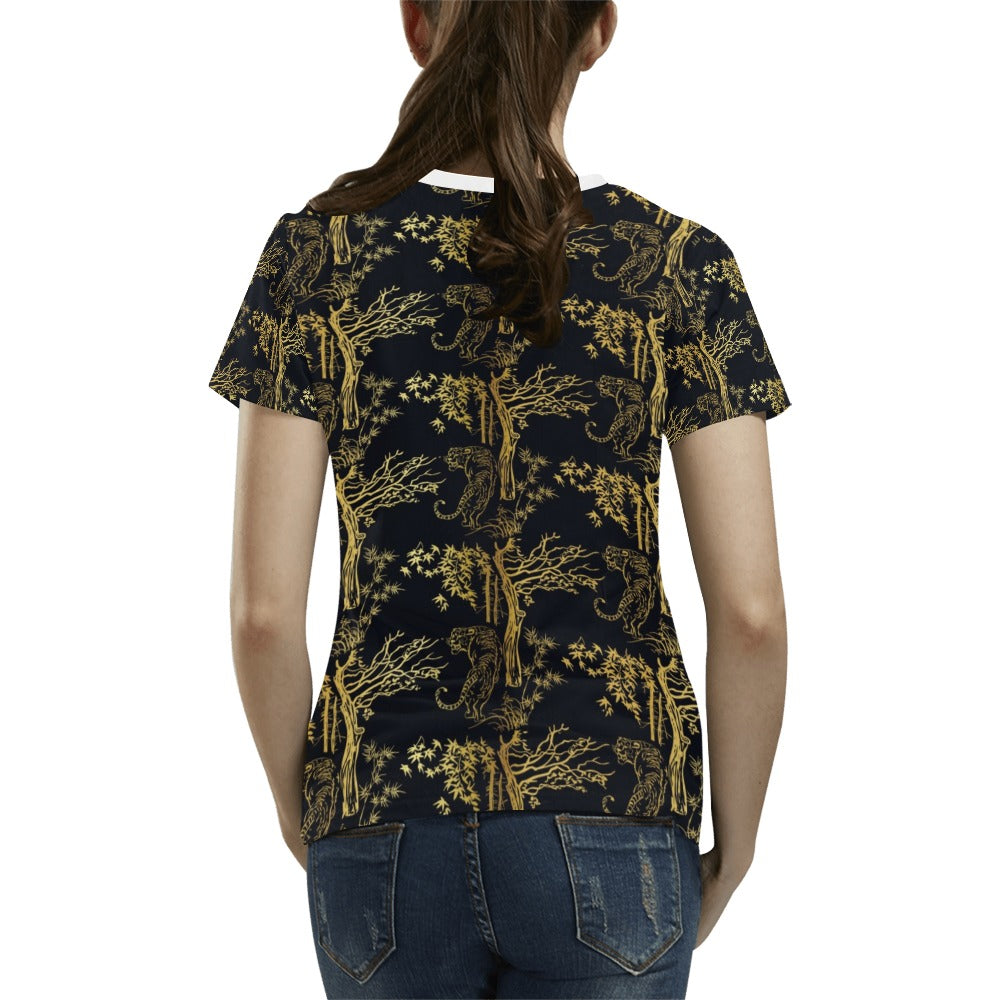 Tiger Gold Print Design LKS307 Women's T-shirt