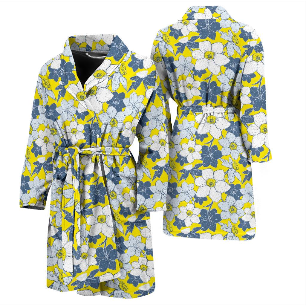 Daffodils Pattern Print Design 01 Men Bathrobe-JORJUNE.COM