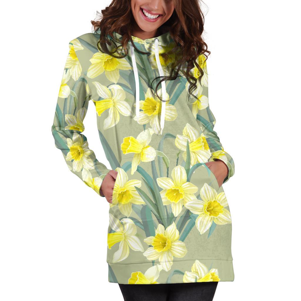 Daffodils Pattern Print Design DF01 Women Hoodie Dress