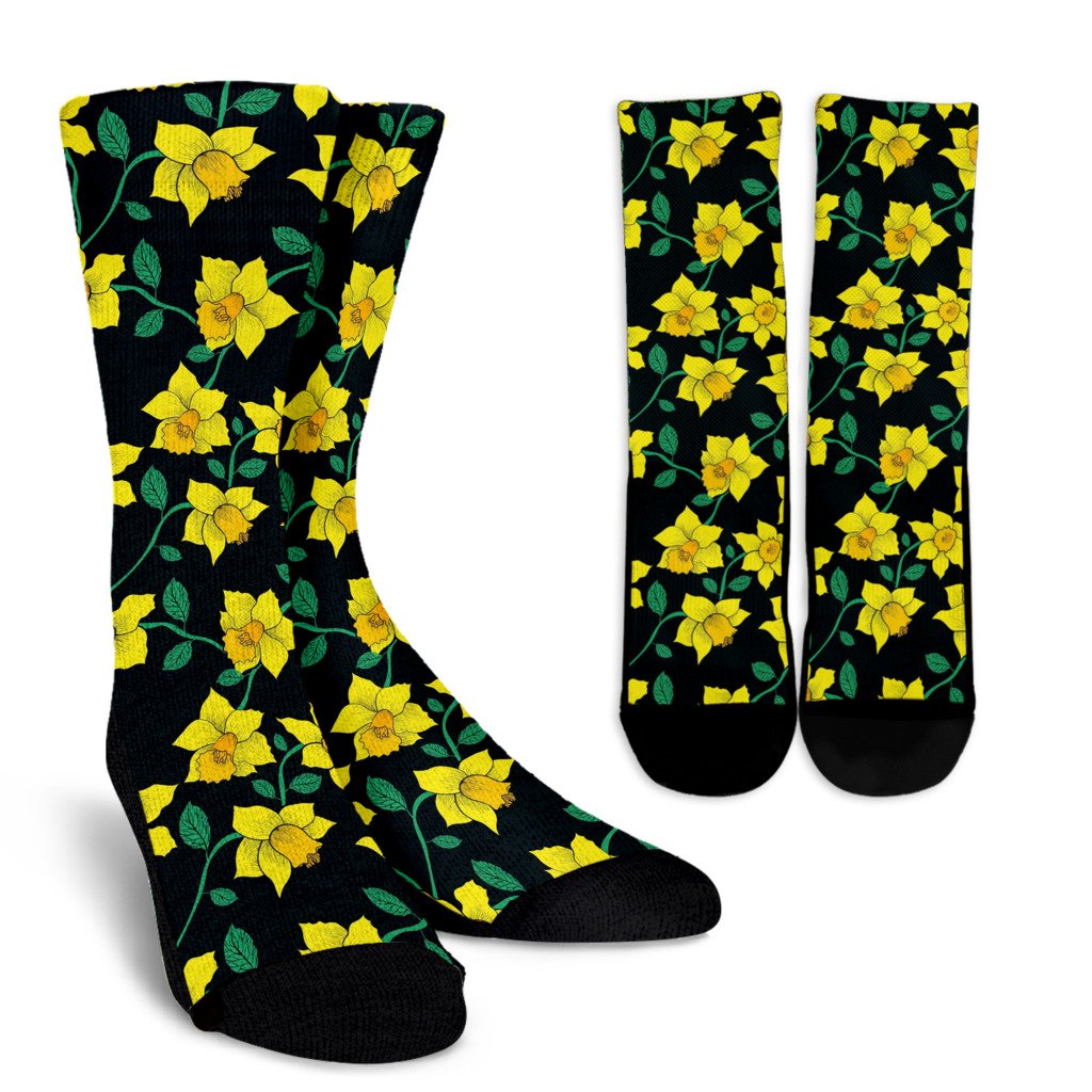 Daffodils Pattern Print Design DF03 Crew Socks-JORJUNE.COM