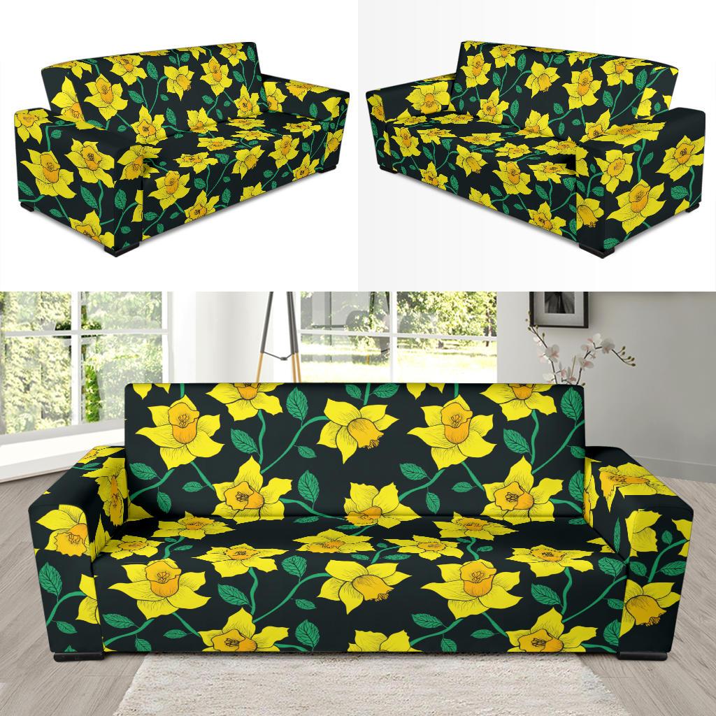 Daffodils Pattern Print Design DF03 Sofa Slipcover-JORJUNE.COM