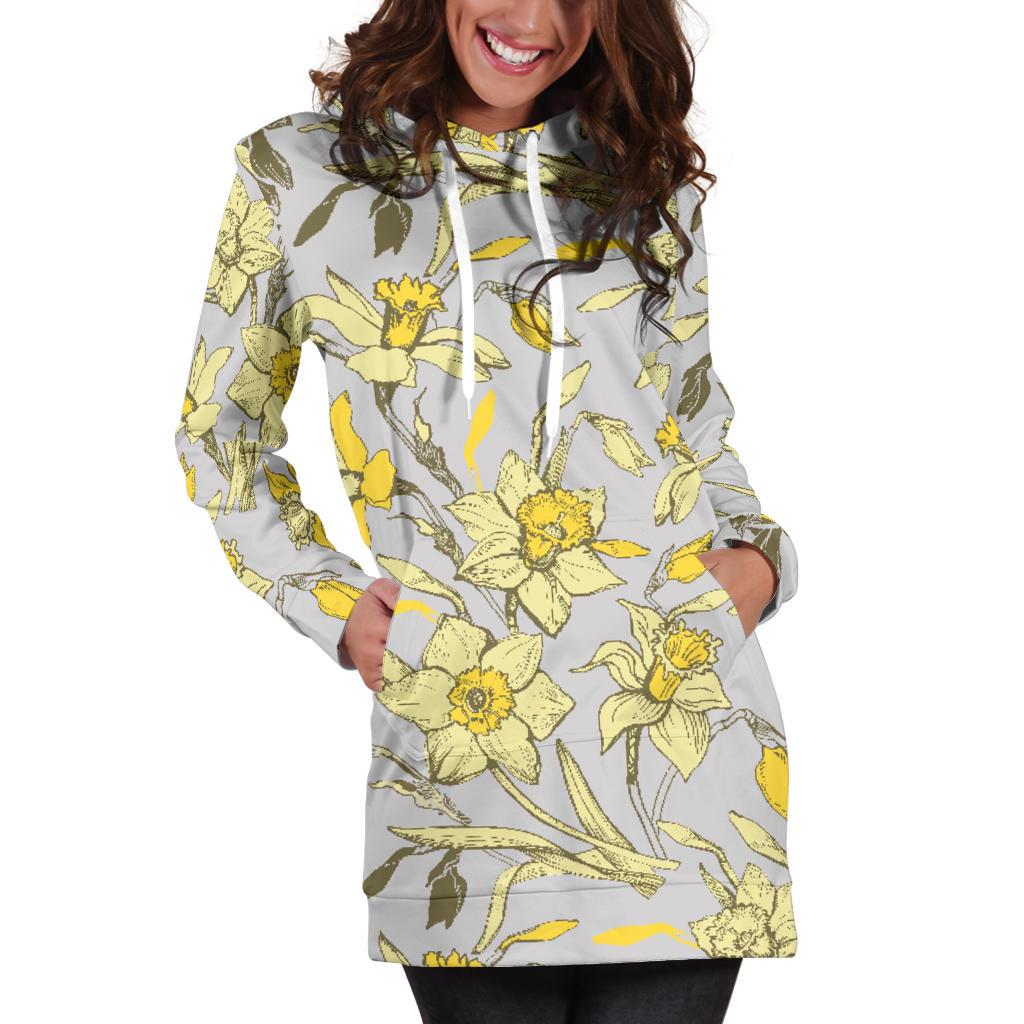 Daffodils Pattern Print Design DF05 Women Hoodie Dress