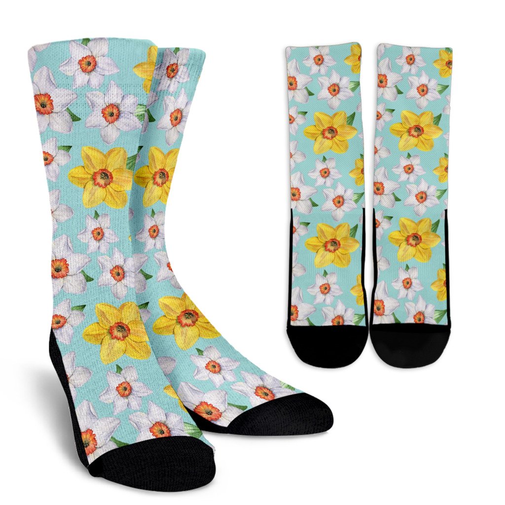 Daffodils Pattern Print Design DF07 Crew Socks-JORJUNE.COM