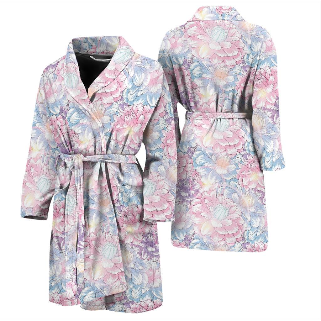 Dahlia Pattern Print Design 01 Men Bathrobe-JORJUNE.COM