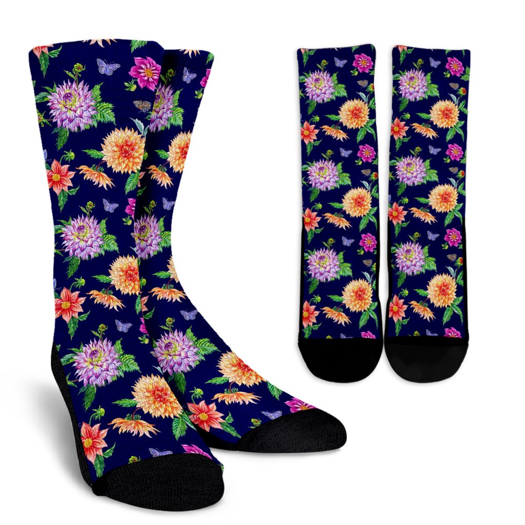 Dahlia Pattern Print Design DH010 Crew Socks-JORJUNE.COM