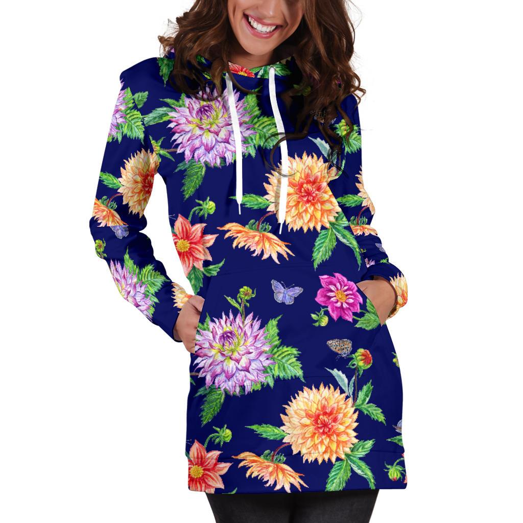 Dahlia Pattern Print Design DH010 Women Hoodie Dress