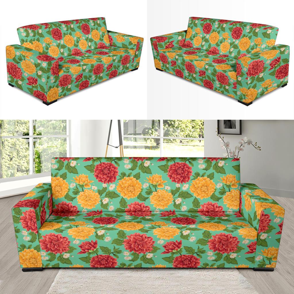 Dahlia Pattern Print Design DH011 Sofa Slipcover-JORJUNE.COM