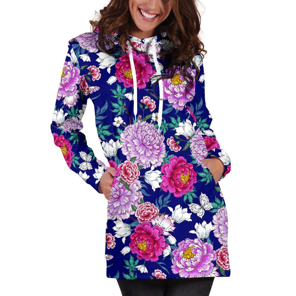 Dahlia Pattern Print Design DH013 Women Hoodie Dress