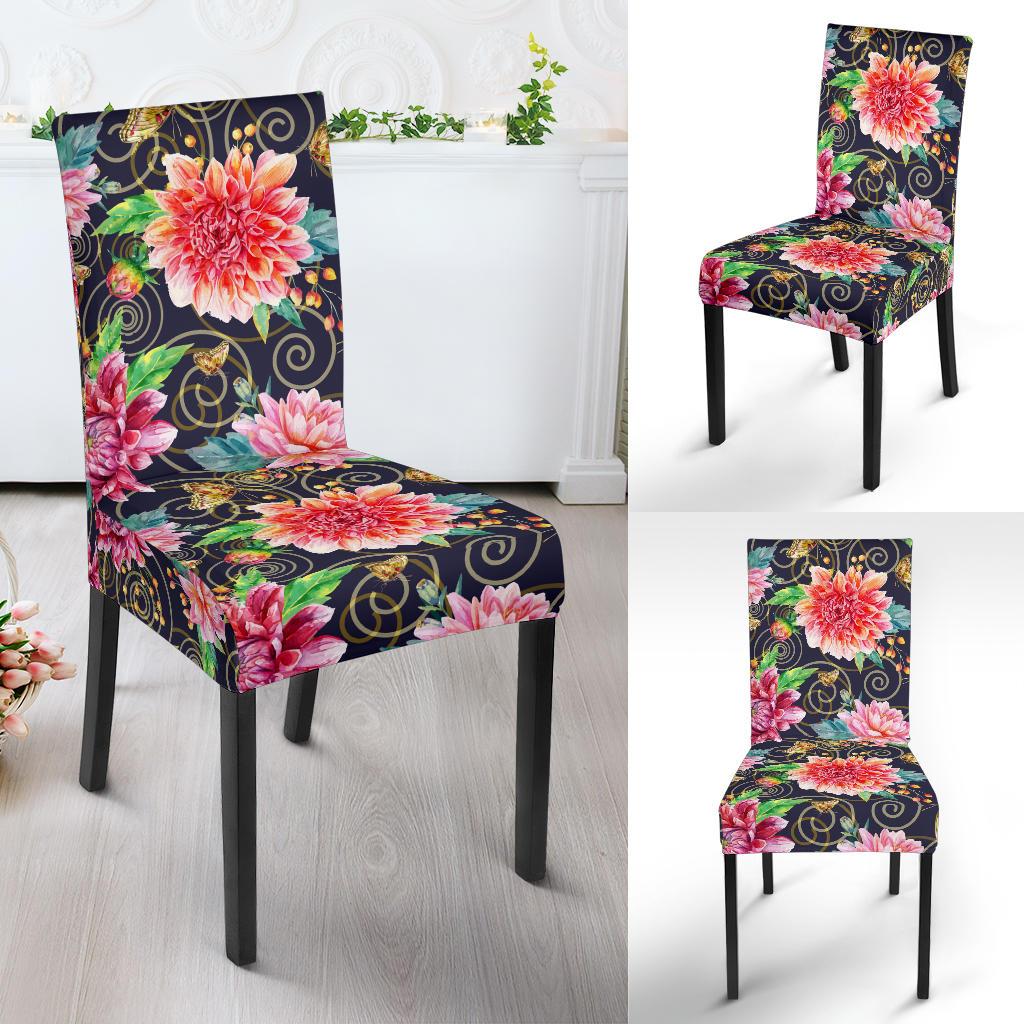 Dahlia Pattern Print Design DH02 Dining Chair Slipcover-JORJUNE.COM