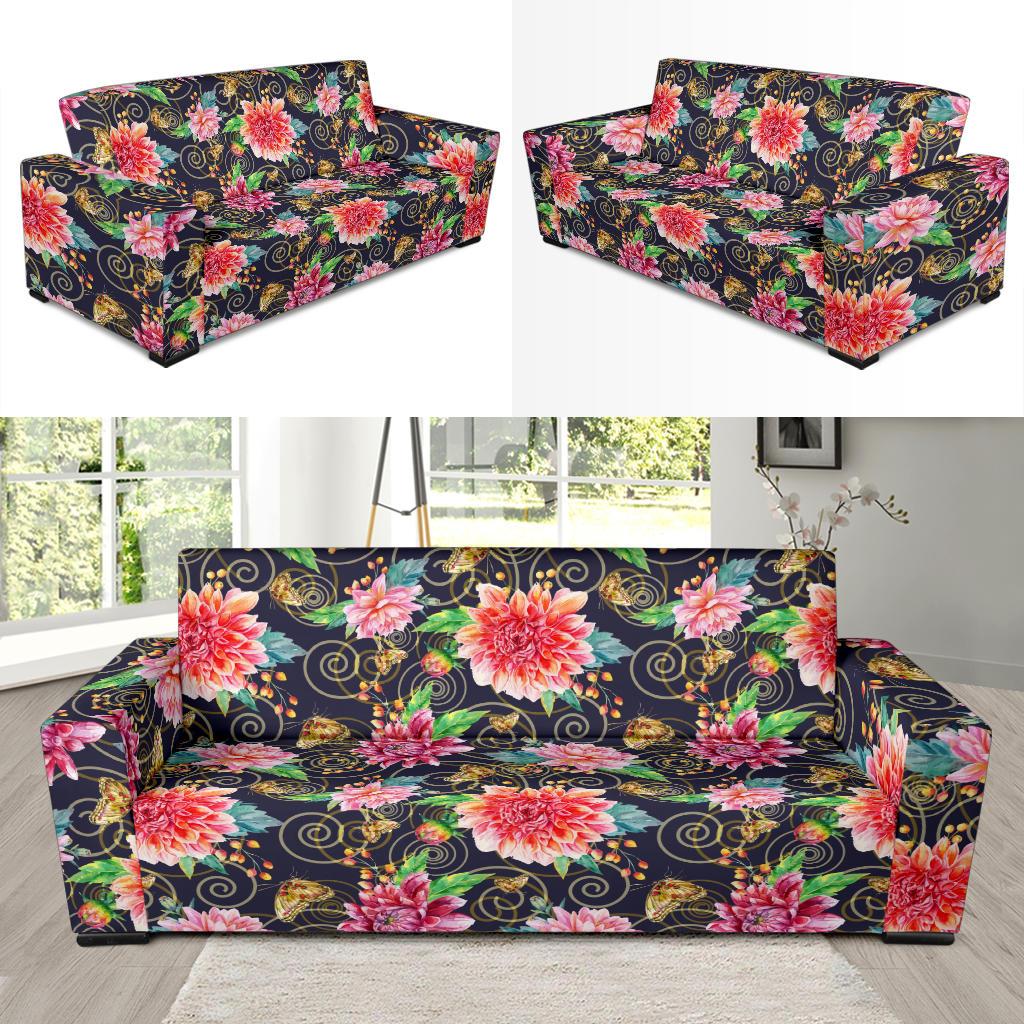 Dahlia Pattern Print Design DH02 Sofa Slipcover-JORJUNE.COM