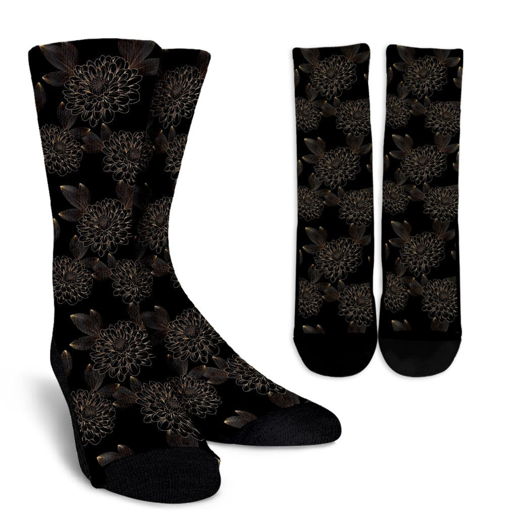 Dahlia Pattern Print Design DH04 Crew Socks-JORJUNE.COM