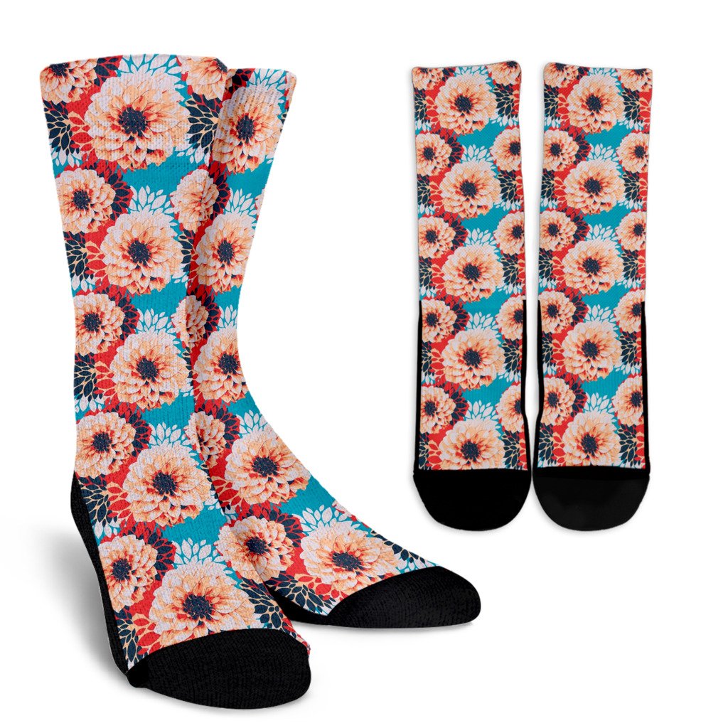 Dahlia Pattern Print Design DH05 Crew Socks-JORJUNE.COM