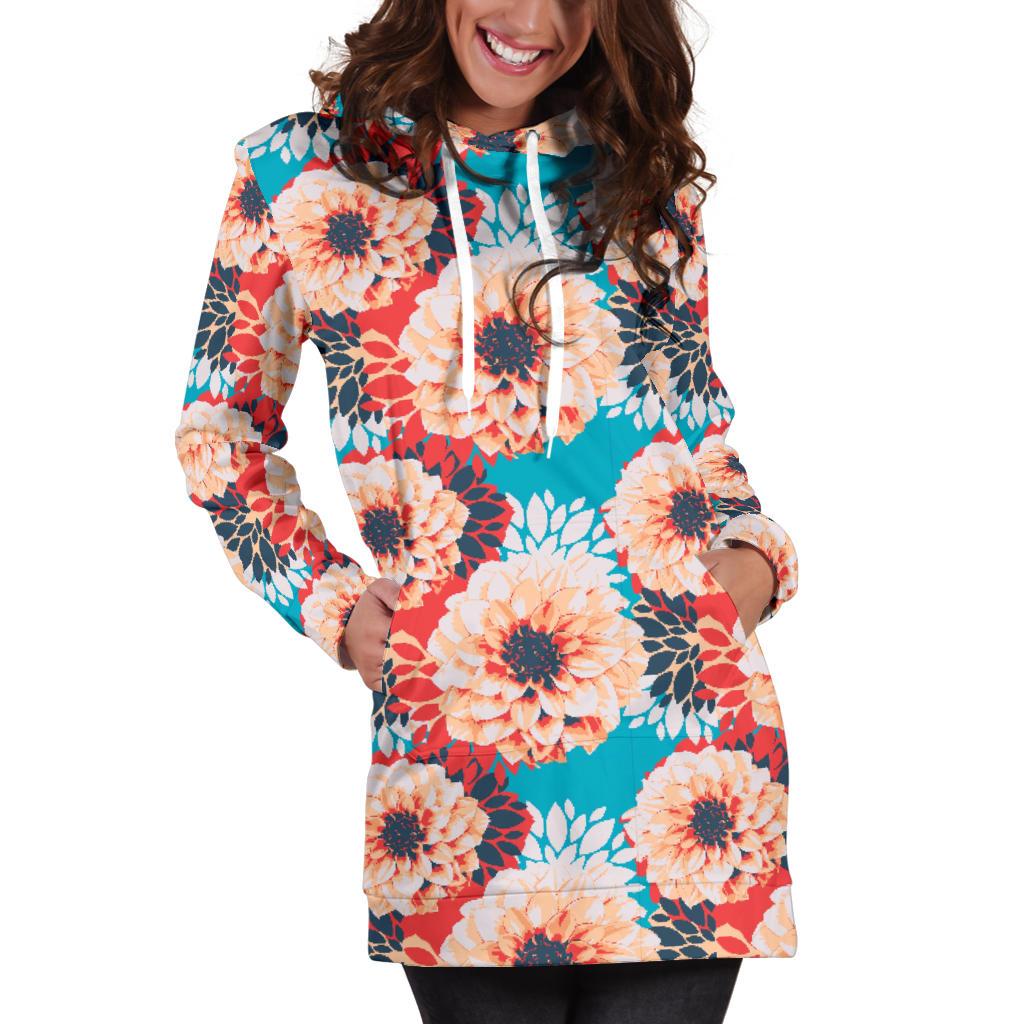Dahlia Pattern Print Design DH05 Women Hoodie Dress