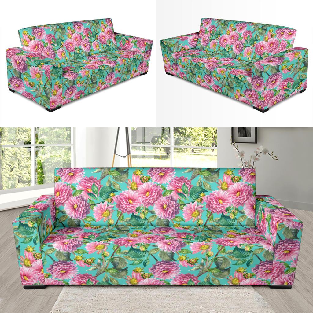 Dahlia Pattern Print Design DH07 Sofa Slipcover-JORJUNE.COM