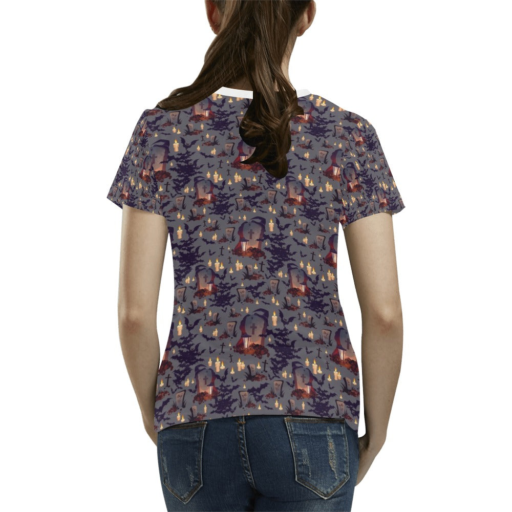 Creepy Graveyard Print Design LKS301 Women's T-shirt