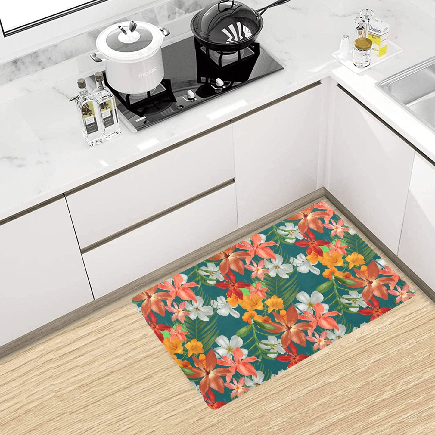 Amaryllis Pattern Print Design AL06 Kitchen Mat