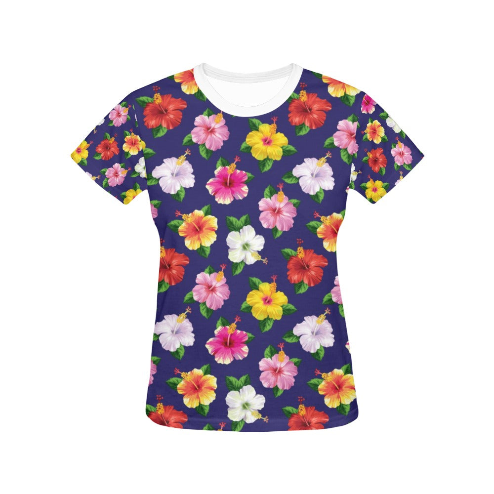 Hibiscus Colorful Print Design LKS301 Women's  T-shirt