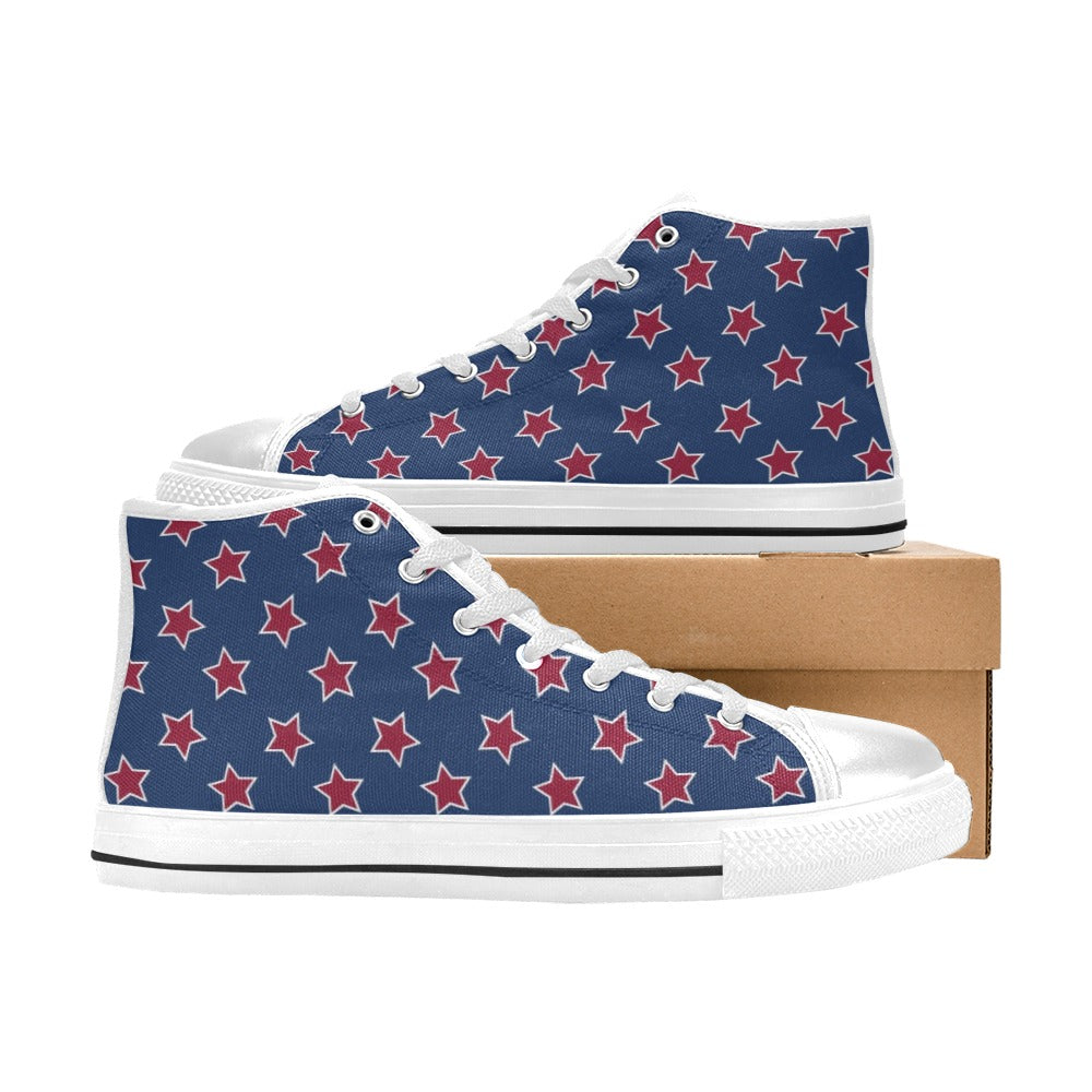 Star Red Blue Print Design LKS301 High Top Women's White Shoes