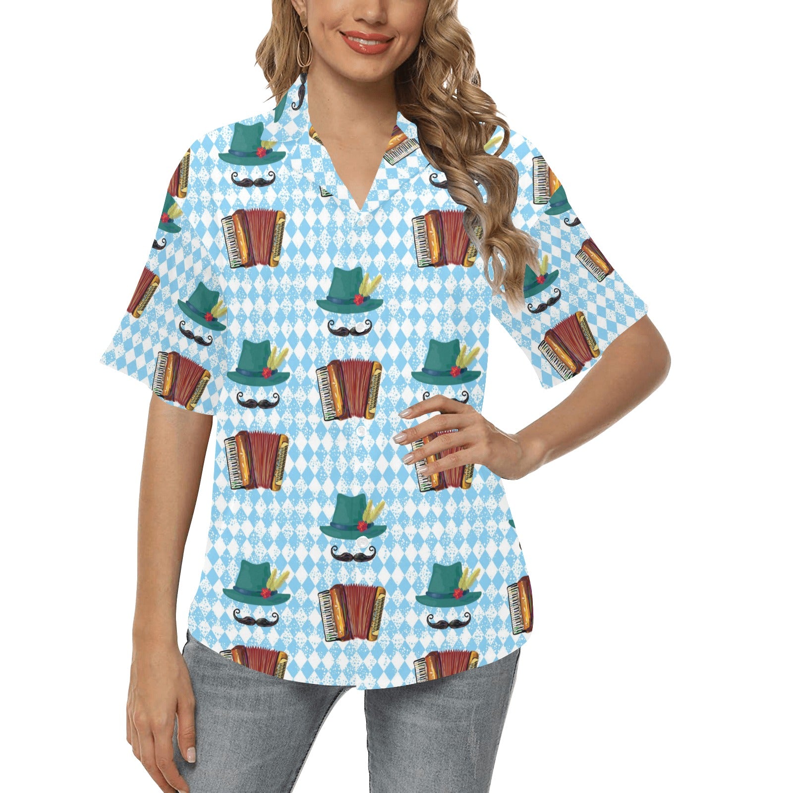 Accordion Mustache Pattern Print Design 01 Women's Hawaiian Shirt