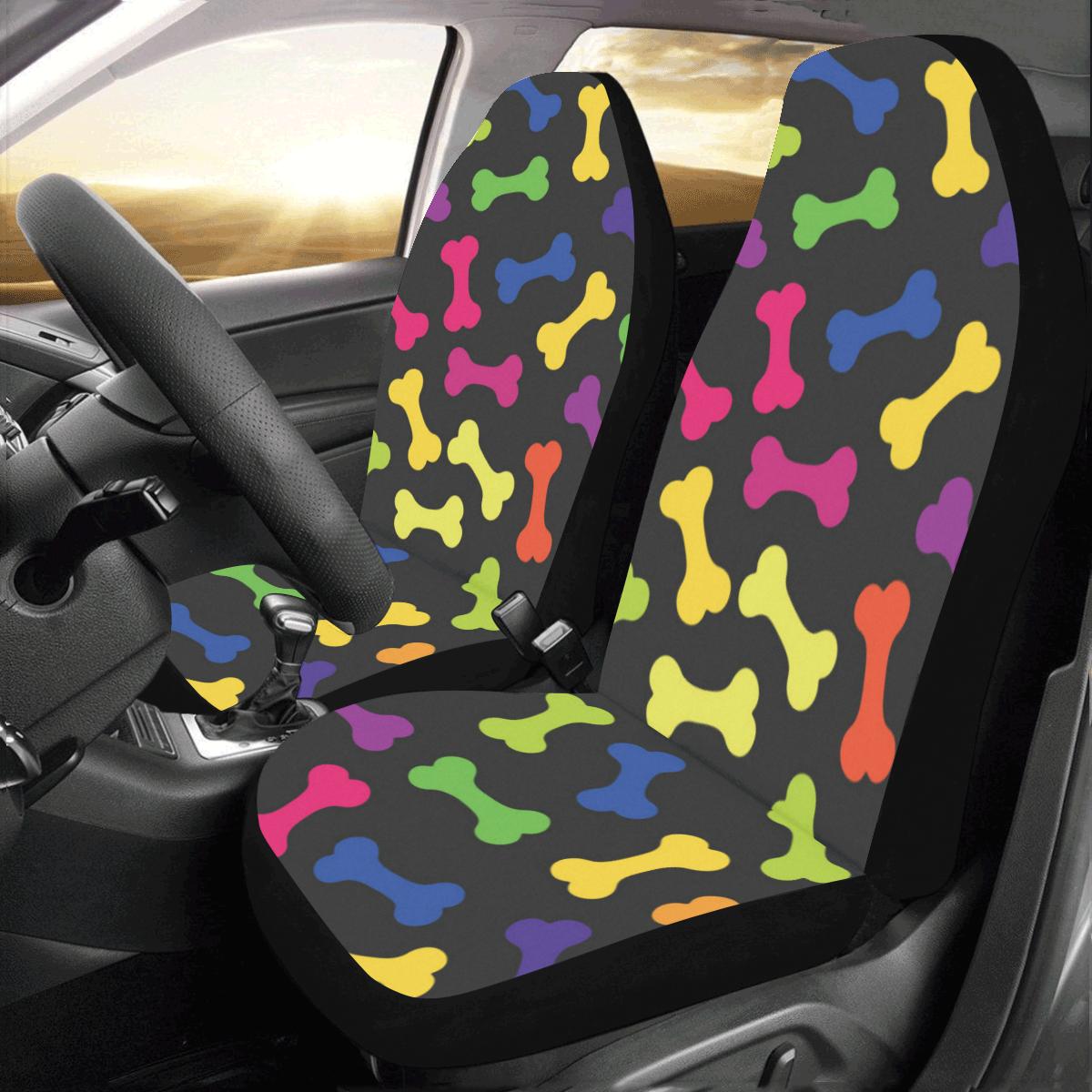 Dog Bone Neon Color Pattern Print Design 02 Car Seat Covers (Set of 2)-JORJUNE.COM